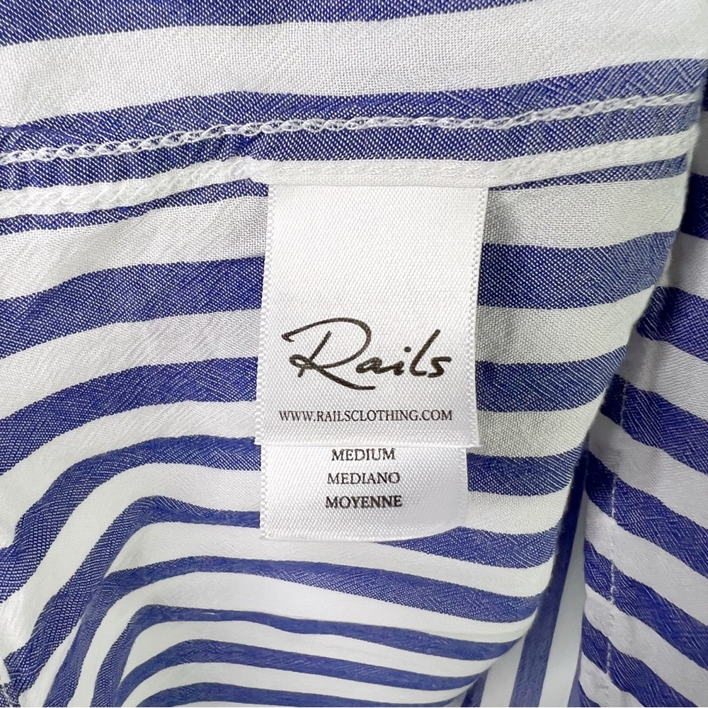 Rails Val Tie Front Stripe Shirt Cropped Blouse Blue White Top M Coastal Grandma - Picture 4 of 10